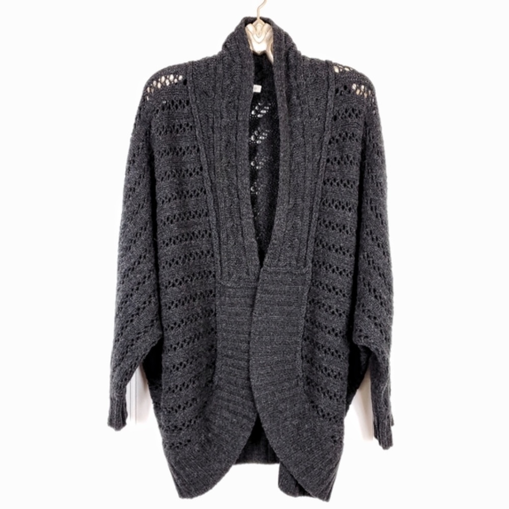 GARNET HILL Merino Wool Open Knit Cardigan M